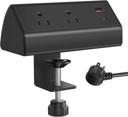 قطاع طاقة مكتب CCCEI مع منفذ شحن سريع USB C بقدرة 18 وات، ومنفذ سطح المكتب بمشبك حماية من زيادة التيار 800J أسود، ومقبس تثبيت على حافة الطاولة بطول 6 أقدام وتناسب حافة سطح الطاولة بسمك 1.6 بوصة. in Kuwait