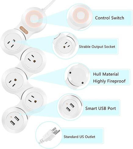 Flexible Power Strip Surge Protector with 2 USB Ports and 4 Outlets for Home, Office and Travel (9Ft Long Cord, Black) in Kuwait