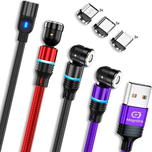 Magnilink 360 MAXX Magnetic Charging Cable (4-Pack) - 18W Fast Charge USB 3 in 1, Type C & Micro Magnet Connector, Data Transfer Ready - Works with All Devices in Kuwait