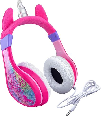 Unicorn Kids Headphones, Adjustable Headband, Stereo Sound, 3.5Mm Jack, Wired Headphones for Kids, Tangle-Free, Volume Control, Foldable, Childrens Headphones Over Ear for School Home, Travel Hassle in Saudi Arabia