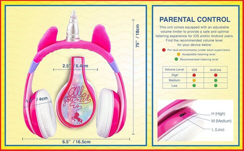 Unicorn Kids Headphones, Adjustable Headband, Stereo Sound, 3.5Mm Jack, Wired Headphones for Kids, Tangle-Free, Volume Control, Foldable, Childrens Headphones Over Ear for School Home, Travel Hassle in Saudi Arabia
