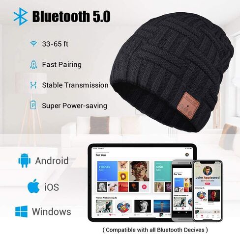 Bluetooth Beanie, V5.0 Bluetooth Hat, Wireless Earphone Beanie Headphones, with HD Stereo Speakers Built-in Microphone, Mens Gifts, Christmas Electronic Gifts for Men/Women Black in Kuwait
