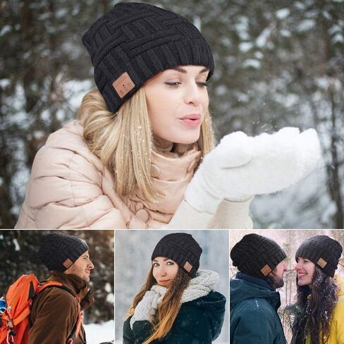 Bluetooth Beanie, V5.0 Bluetooth Hat, Wireless Earphone Beanie Headphones, with HD Stereo Speakers Built-in Microphone, Mens Gifts, Christmas Electronic Gifts for Men/Women Black in Kuwait