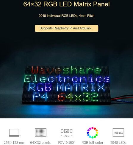 waveshare 64x32 2048 RGB Full Color LED Matrix Panel 4mm Pitch P4 Displaying Text/Colorful Image/Animation Adjustable Brightness Chainable Design,Compatible with Arduino/Raspberry Pi in Saudi Arabia