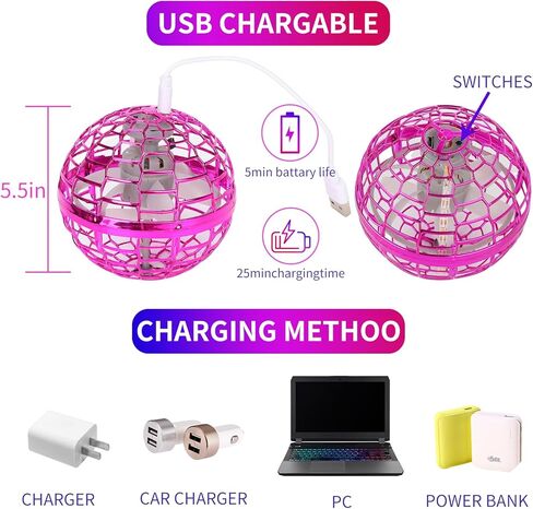 ألعاب أطفال كرة دوارة طائرة سحرية لعيد الميلاد LED كرة أرضية عائمة في الهواء الطلق لعبة داخلية مع وحدة تحكم عن بعد لاسلكية بدون طيار كرة تحوم على شكل كرة للأطفال هدية للأعمار 3 4 5 6 7 8 9 10+ (وردي) in Kuwait