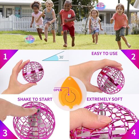 ألعاب أطفال كرة دوارة طائرة سحرية لعيد الميلاد LED كرة أرضية عائمة في الهواء الطلق لعبة داخلية مع وحدة تحكم عن بعد لاسلكية بدون طيار كرة تحوم على شكل كرة للأطفال هدية للأعمار 3 4 5 6 7 8 9 10+ (وردي) in Kuwait