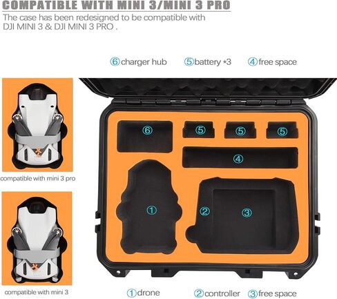 YETEETH Mini 3 Pro/Mini 3 Hard Case, Waterproof Pressure Resistant Carrying Case for DJI Mini 3 Pro/Mini 3 Accessories - Fits Latest DJI RC (Not Included Neck Strap) in Kuwait