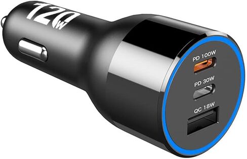 شاحن سيارة ماك بوك USB C بقوة 120 وات، 3 منافذ PD 100 وات و30 وات PPS 45 وات QC3.0 18 وات محول شاحن فائق السرعة لأجهزة ماك بوك برو إير M1 والكمبيوتر المحمول آيباد برو وآيفون 15 14 13 12 برو ماكس سامسونج S22 S21Ultra Note20 in Kuwait