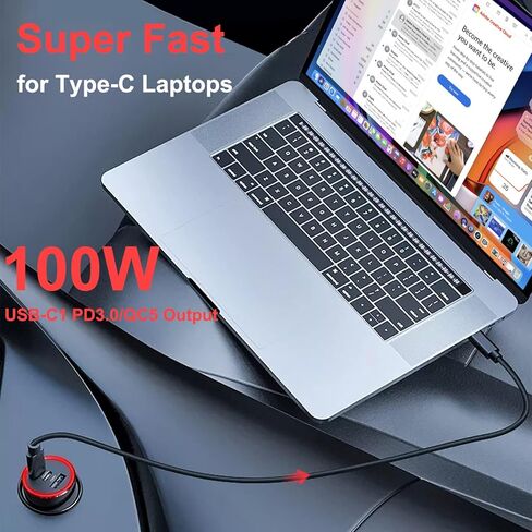 شاحن سيارة ماك بوك USB C بقوة 120 وات، 3 منافذ PD 100 وات و30 وات PPS 45 وات QC3.0 18 وات محول شاحن فائق السرعة لأجهزة ماك بوك برو إير M1 والكمبيوتر المحمول آيباد برو وآيفون 15 14 13 12 برو ماكس سامسونج S22 S21Ultra Note20 in Kuwait