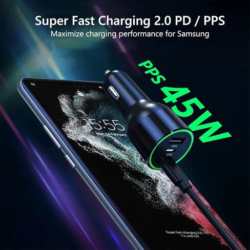 شاحن سيارة ماك بوك USB C بقوة 120 وات، 3 منافذ PD 100 وات و30 وات PPS 45 وات QC3.0 18 وات محول شاحن فائق السرعة لأجهزة ماك بوك برو إير M1 والكمبيوتر المحمول آيباد برو وآيفون 15 14 13 12 برو ماكس سامسونج S22 S21Ultra Note20 in Kuwait