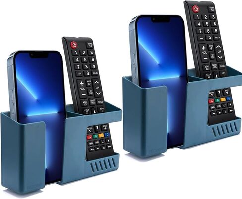 D3 Wall Mount Phone Holder, Punch-Free Wall-Mounted Mobile Phones Charging to Stand, Sticky Remote Control Storage Box Bedside Lazy Mobile Phone Rack, Multipurpose Storage Box (2 Pack-Blue) in Kuwait