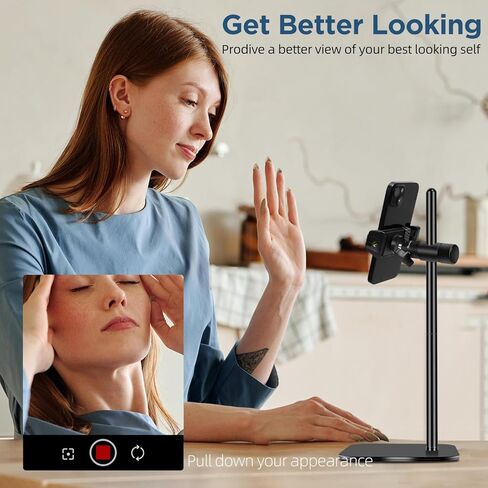 حامل الهاتف الخليوي Nycetek للمكتب: حامل هاتف iPhone | 14 برو بلس | 13 | 12 Pro Max - حامل هاتف مكتبي قابل للتعديل للارتفاع والزاوية لكاميرا الويب بخيط 1/4 بوصة للفيديو العائلي in Kuwait