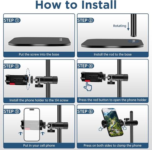 حامل الهاتف الخليوي Nycetek للمكتب: حامل هاتف iPhone | 14 برو بلس | 13 | 12 Pro Max - حامل هاتف مكتبي قابل للتعديل للارتفاع والزاوية لكاميرا الويب بخيط 1/4 بوصة للفيديو العائلي in Kuwait