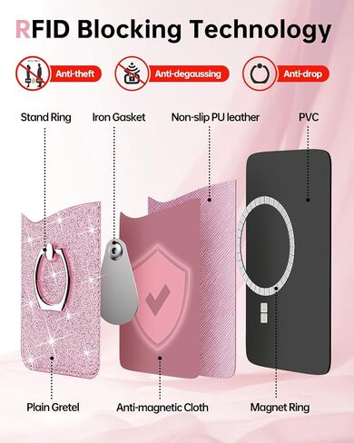 Gospire Magsafe Wallet with Ring for iPhone 15/14/13/12 Series, Magsafe Wallet Glitter with Credit Card RFID Blocking & 360°Rotation Stand, Magsafe Card Holder Compatible with MagSafe Cases - Gold in Kuwait