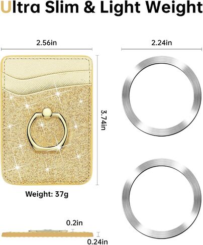 Gospire Magsafe Wallet with Ring for iPhone 15/14/13/12 Series, Magsafe Wallet Glitter with Credit Card RFID Blocking & 360°Rotation Stand, Magsafe Card Holder Compatible with MagSafe Cases - Gold in Kuwait