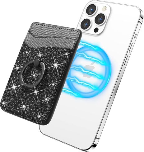 Gospire Magsafe Wallet with Ring for iPhone 15/14/13/12 Series, Magsafe Wallet Glitter with Credit Card RFID Blocking & 360°Rotation Stand, Magsafe Card Holder Compatible with MagSafe Cases - Gold in Kuwait