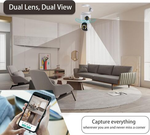 GUOANVISION 4MP Indoor Security Camera, Dual Lens Pet Camera, 360 WiFi Home Security Camera for Baby/Elder/Dog/Nanny, Human Detection, 2-Way Talk, Color Night, SD/Cloud in Kuwait