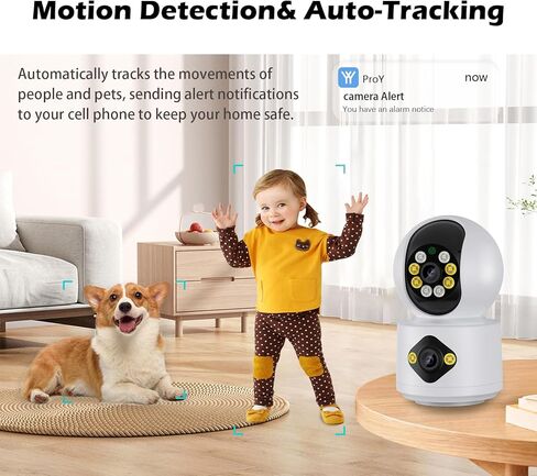 GUOANVISION 4MP Indoor Security Camera, Dual Lens Pet Camera, 360 WiFi Home Security Camera for Baby/Elder/Dog/Nanny, Human Detection, 2-Way Talk, Color Night, SD/Cloud in Kuwait