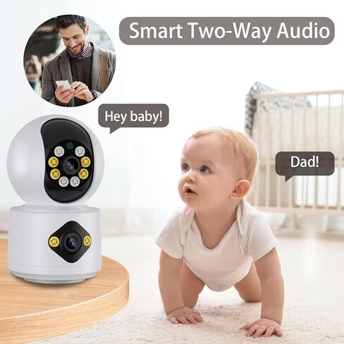 GUOANVISION 4MP Indoor Security Camera, Dual Lens Pet Camera, 360 WiFi Home Security Camera for Baby/Elder/Dog/Nanny, Human Detection, 2-Way Talk, Color Night, SD/Cloud in Kuwait