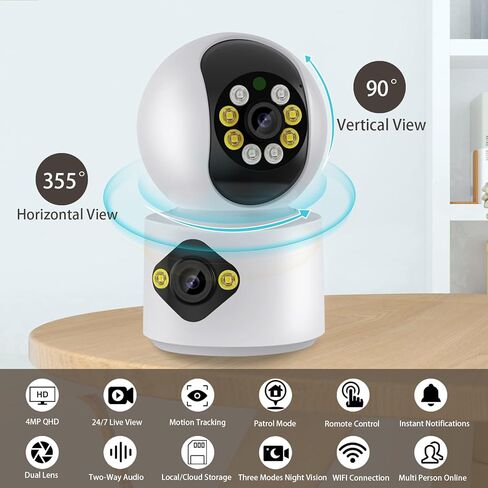GUOANVISION 4MP Indoor Security Camera, Dual Lens Pet Camera, 360 WiFi Home Security Camera for Baby/Elder/Dog/Nanny, Human Detection, 2-Way Talk, Color Night, SD/Cloud in Kuwait