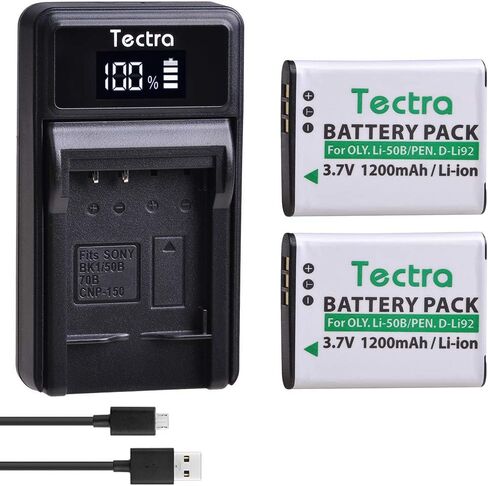 Tectra 2 Pack LI-50B D-LI92 Batteries and LED USB Charger Compatible with Olympus VR-340 1010 1020 1030SW Tough 6000 6020 8000 8010 MJU 1010 1020 TG 610 620 630 810 XZ-1 XZ-10 in Kuwait