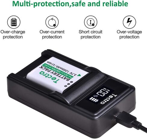 Tectra 2 Pack LI-50B D-LI92 Batteries and LED USB Charger Compatible with Olympus VR-340 1010 1020 1030SW Tough 6000 6020 8000 8010 MJU 1010 1020 TG 610 620 630 810 XZ-1 XZ-10 in Kuwait