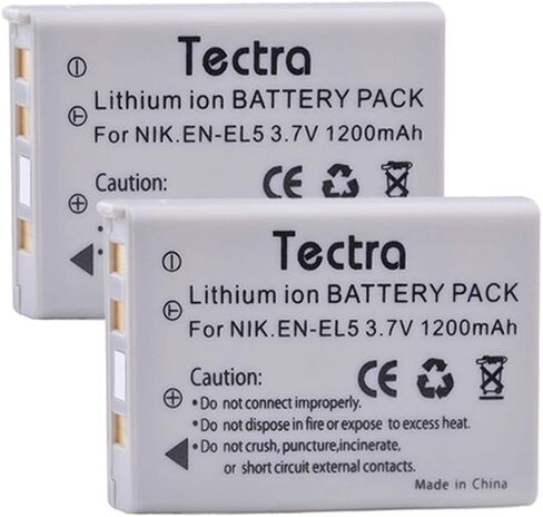 Tectra 2 Pack EN-EL5 Rechargeable Batteries and LED USB Charger for Nikon Coolpix P3, P4, P90, P80, P100, P500, P510, P520, P530, P5000, P6000, S10, 3700, 4200, 5200, 5900, 7900 Digital Cameras in Kuwait