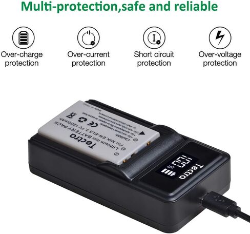 Tectra 2 Pack EN-EL5 Rechargeable Batteries and LED USB Charger for Nikon Coolpix P3, P4, P90, P80, P100, P500, P510, P520, P530, P5000, P6000, S10, 3700, 4200, 5200, 5900, 7900 Digital Cameras in Kuwait