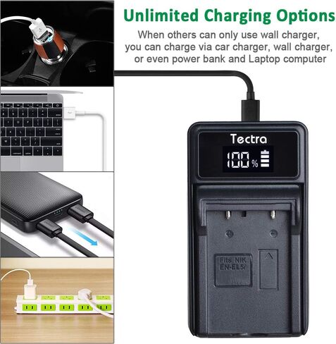 Tectra 2 Pack EN-EL5 Rechargeable Batteries and LED USB Charger for Nikon Coolpix P3, P4, P90, P80, P100, P500, P510, P520, P530, P5000, P6000, S10, 3700, 4200, 5200, 5900, 7900 Digital Cameras in Kuwait