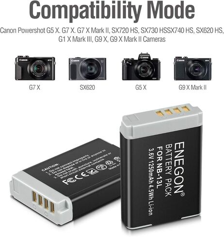 اينيجون حزمة بطارية ليثيوم بديلة NB-13L (عبوتان) وشاحن USB مزدوج لكاميرا كانون باور شوت G5X وG7X وG7X مارك II وIII وSX720 HS وSX730 HS وSX740 HS وSX620 HS وG1X مارك III وG9X وG9X وG9X مارك II in Kuwait