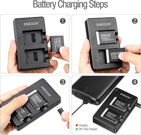 اينيجون حزمة بطارية ليثيوم بديلة NB-13L (عبوتان) وشاحن USB مزدوج لكاميرا كانون باور شوت G5X وG7X وG7X مارك II وIII وSX720 HS وSX730 HS وSX740 HS وSX620 HS وG1X مارك III وG9X وG9X وG9X مارك II in Kuwait