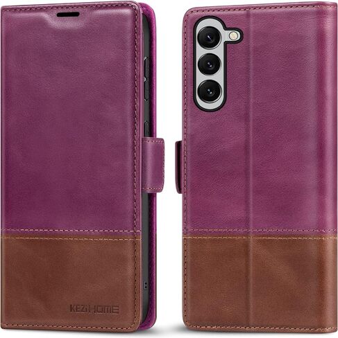 KEZiHOME Galaxy S23+ Plus 5G Case, Samsung S23 Plus Wallet Case for Women Men, Genuine Leather Flip Cover Stand RFID Blocking Card Slot Magnetic Compatible with Galaxy S23 Plus 5G (2023) (Black/Brown) in Saudi Arabia