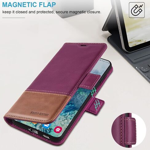 KEZiHOME Galaxy S23+ Plus 5G Case, Samsung S23 Plus Wallet Case for Women Men, Genuine Leather Flip Cover Stand RFID Blocking Card Slot Magnetic Compatible with Galaxy S23 Plus 5G (2023) (Black/Brown) in Saudi Arabia