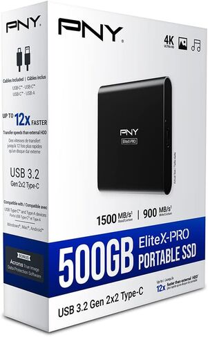 محرك الأقراص الصلبة المحمول PNY EliteX-PRO سعة 4 تيرابايت USB 3.2 Gen 2x2 Type-C (SSD) - (PSD0CS2260-4TB-RB) in Kuwait
