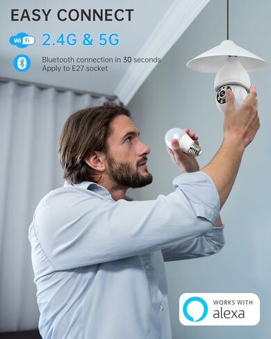 كاميرا أمان بمصباح كهربائي، كاميرات أمان WiFi 5G/2.4G لاسلكية في الهواء الطلق مع كشف الحركة والإنذار، محادثة ثنائية الاتجاه، رؤية ليلية ملونة، اكتشاف الإنسان، كاميرا لمبة تعمل مع Alex (عبوتان) in Kuwait
