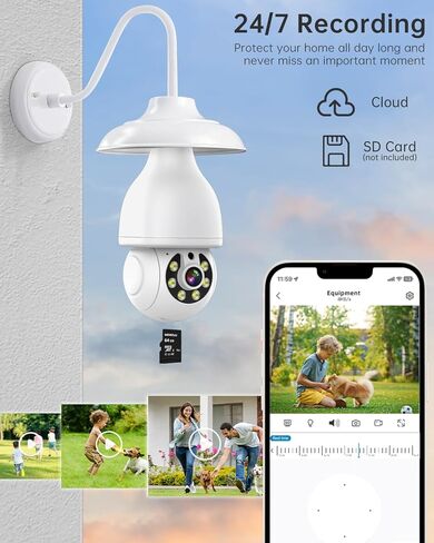 كاميرا أمان بمصباح كهربائي، كاميرات أمان WiFi 5G/2.4G لاسلكية في الهواء الطلق مع كشف الحركة والإنذار، محادثة ثنائية الاتجاه، رؤية ليلية ملونة، اكتشاف الإنسان، كاميرا لمبة تعمل مع Alex (عبوتان) in Kuwait