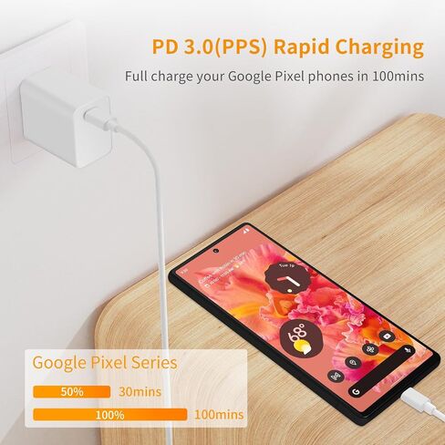30W PD USB C Fast Charger, Looptimo Fast Charging Power Charger for Google Pixel 8 Pro/8/7 Pro/7/6a/6 Pro/6/5a/5/4, Samsung Galaxy S22/Plus/Ultra Android Phones, 6.6ft Type C Rapid Charging Cable in Kuwait