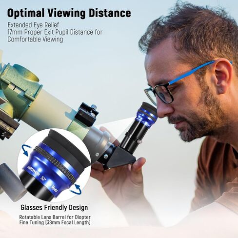 NEEWER 1.25" Wide Angle Telescope Eyepiece, 52 Degree Wide Apparent Field Lens with 38mm Focal, Multiple Coated HD Optical Glass 4 Elements Standard 1.25" Interface for Astronomy Telescope, LS-T12 in Saudi Arabia