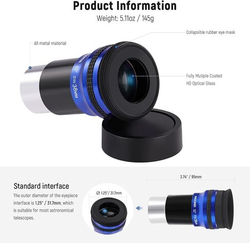 NEEWER 1.25" Wide Angle Telescope Eyepiece, 52 Degree Wide Apparent Field Lens with 38mm Focal, Multiple Coated HD Optical Glass 4 Elements Standard 1.25" Interface for Astronomy Telescope, LS-T12 in Saudi Arabia