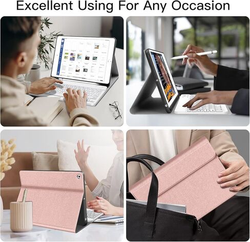 حافظة JUQITECH iPad 9th 8th 7th Generation مع لوحة مفاتيح 10.2 - حافظة لوحة مفاتيح مغناطيسية قابلة للفصل تعمل بتقنية البلوتوث لجهاز iPad 10.2 بوصة 2021 2020 2019، حامل أقلام رصاص، ذهبي وردي in Kuwait