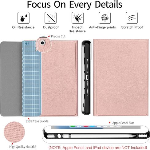 حافظة JUQITECH iPad 9th 8th 7th Generation مع لوحة مفاتيح 10.2 - حافظة لوحة مفاتيح مغناطيسية قابلة للفصل تعمل بتقنية البلوتوث لجهاز iPad 10.2 بوصة 2021 2020 2019، حامل أقلام رصاص، ذهبي وردي in Kuwait