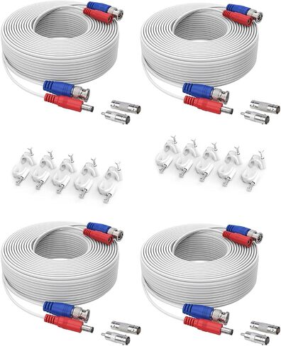 SANNCE 4-Pack 100ft BNC كابل كاميرا فيديو وأمان الطاقة مع موصلات BNC ومحولات RCA لنظام كاميرا CCTV 100 قطعة كابل متضمنة (أبيض) in Saudi Arabia