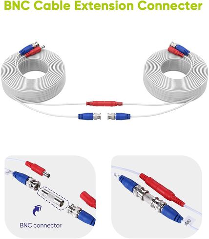 SANNCE 4-Pack 100ft BNC كابل كاميرا فيديو وأمان الطاقة مع موصلات BNC ومحولات RCA لنظام كاميرا CCTV 100 قطعة كابل متضمنة (أبيض) in Saudi Arabia