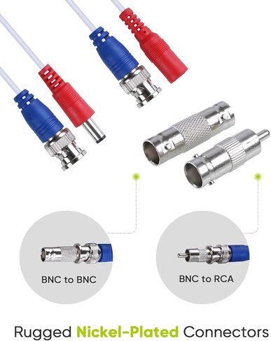 SANNCE 4-Pack 100ft BNC كابل كاميرا فيديو وأمان الطاقة مع موصلات BNC ومحولات RCA لنظام كاميرا CCTV 100 قطعة كابل متضمنة (أبيض) in Saudi Arabia