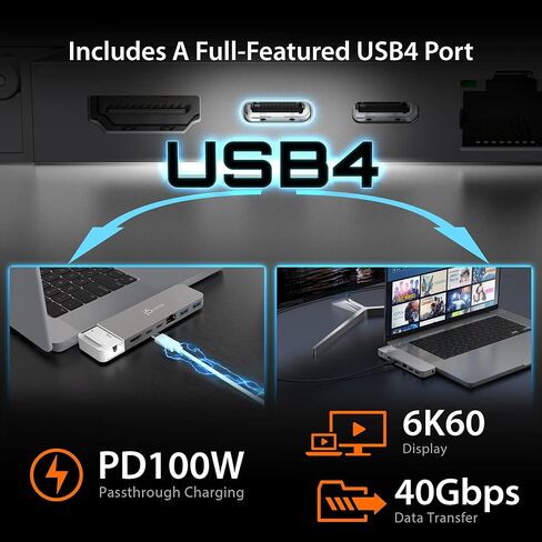 j5create 4K60 Elite Pro USB4 Hub- 4K60 HDMI, USB4 @40Gbps, 2X USB-A 3.2 Gen 2 Ports, USB-C 3.2 Gen 2 Port, Gigabit Ethernet, Designed for MacBook 2021/2022 Pro/Air (JCD395) in Saudi Arabia