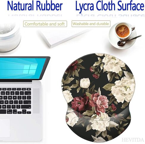 Ergonomic Mouse Pad with Wrist Support, Pain Relief Comfort Wrist Rest Pad with Non-Slip PU Base for Gaming, Home, Office & Travel (Pretty Flowers) in Kuwait