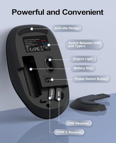 VssoPlor Type C Wireless Mouse, 2.4G USB C Wireless Mouse, Dual Mode Cordless Ergonomic Mouse with Nano USB and Type C Receiver for MacBook, Computer, Laptop and All Type C Devices in Kuwait