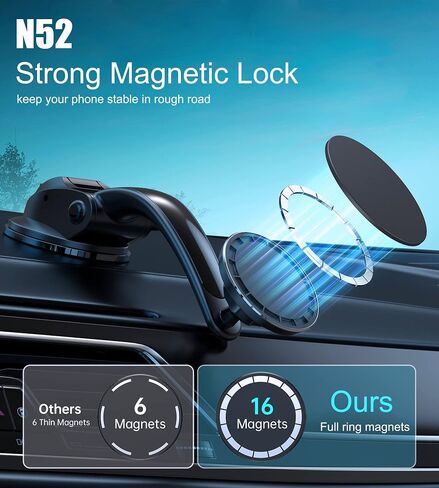 حامل هاتف مغناطيسي للسيارة - حامل هاتف للسيارة على لوحة القيادة لهاتف iPhone 15 14 13 12 Pro Max Mini Plus، حافظة آمنة Mag، حامل هاتف خلوي آمن قابل للتعديل 360 درجة لجميع الهواتف in Kuwait