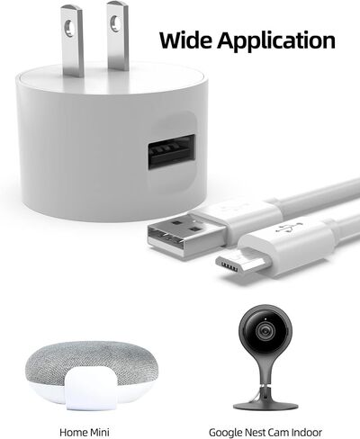 سلك طاقة USB صغير 10 واط مناسب لـ Google Nest Cam داخلي سلك الطاقة مهايئ شاحن العرض (غير مناسب لـ USB C) in Saudi Arabia