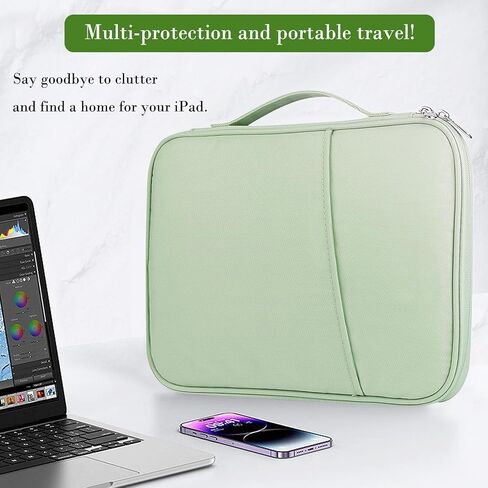 حقيبة حمل منظم الكمبيوتر اللوحي، حماية وأنيقة لأجهزة الكمبيوتر اللوحية مقاس 9-11 بوصة، بما في ذلك iPad Pro 11 (2018-2022)، iPad 10.9 (الجيل العاشر)، iPad Air (5/4th Gen)، Galaxy Tab A8/A7/S8/S7 (النعناع الأخضر-11) in Kuwait